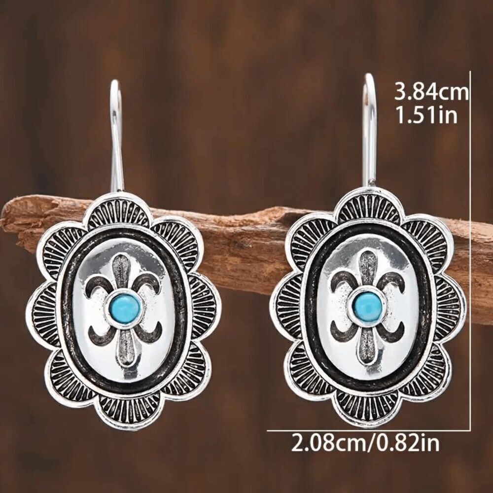 Western Boho Turquoise Lotus Earrings - Picture 4 of 5